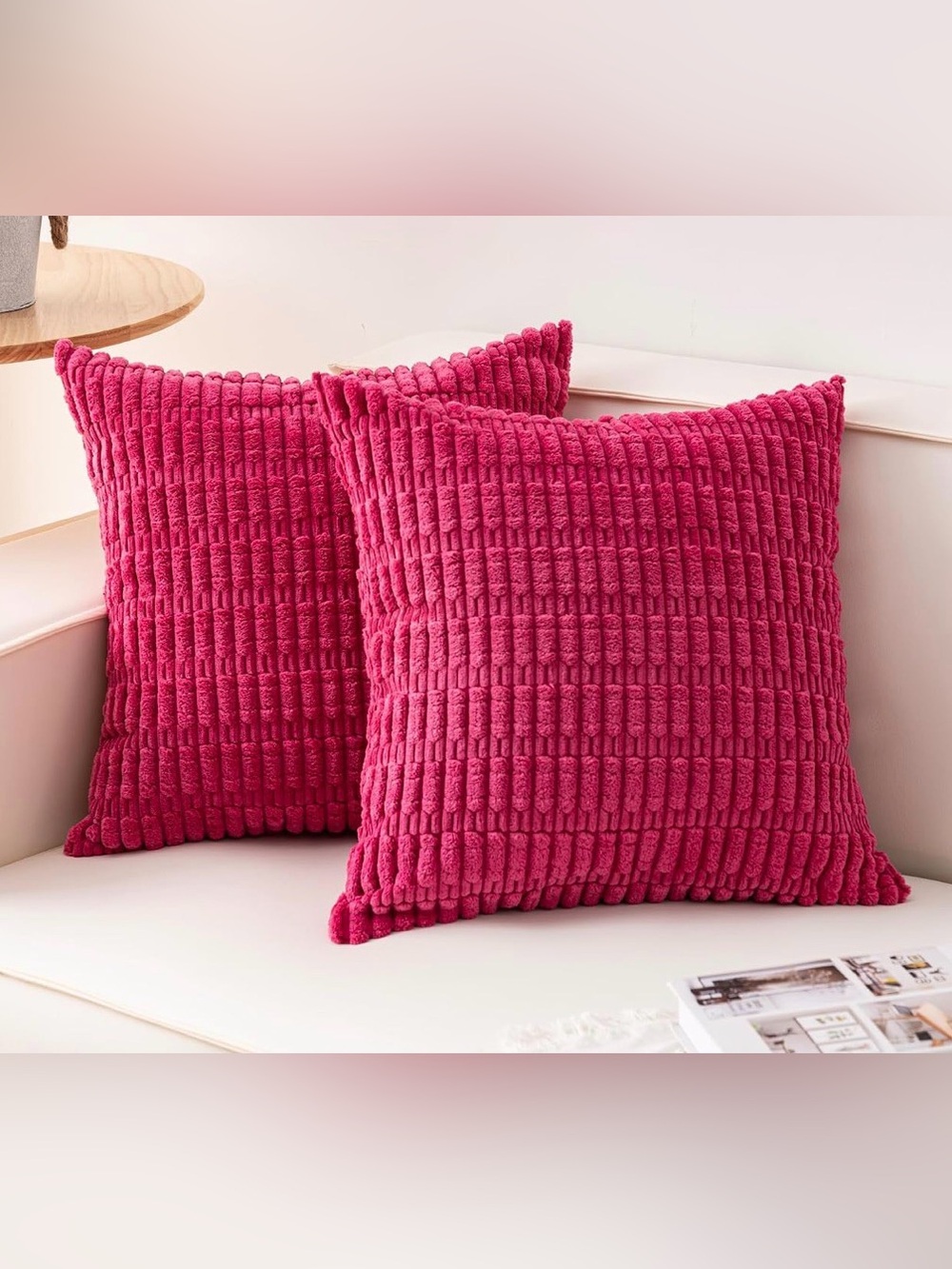 NEW Pink Corduroy Pillow Covers (2) - 18”x18” - Covers Only - Washable